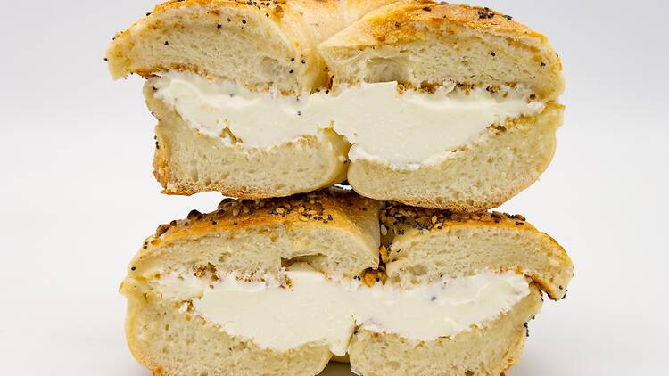 New York bagel with cream cheese New York bagel with cream cheese