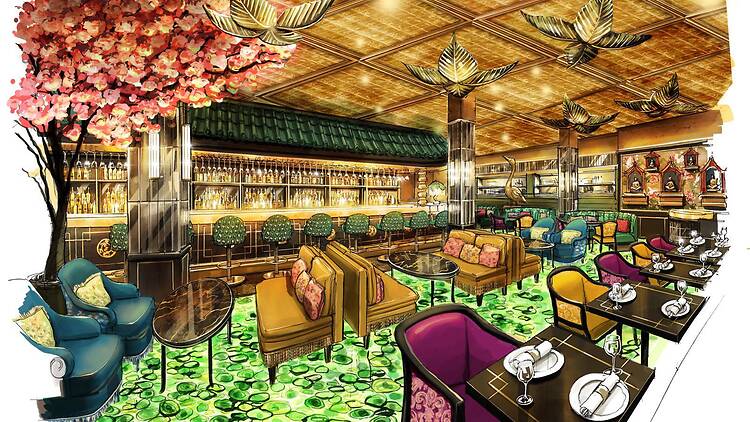 Illustration of the Ivy Asia Glasgow interior