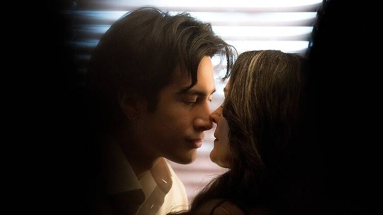 Yaga starring Noah Reid and Hudson Williams Hudson Williams in 'Yaga' about to kiss another character