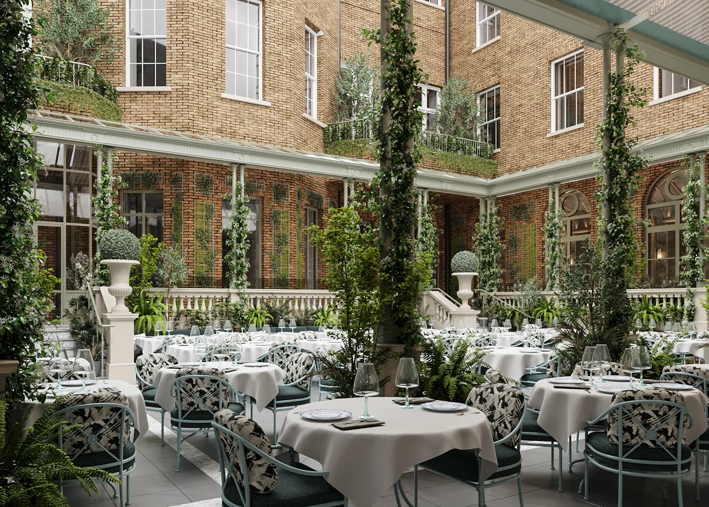 Courtyard dining at Cambridge House, Auberge Collection