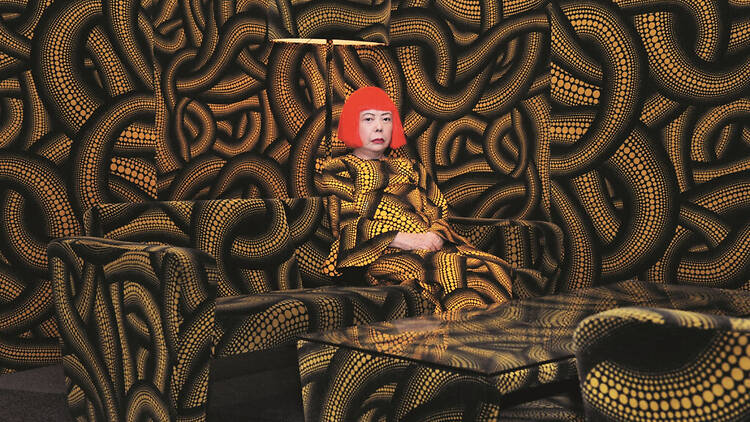 Yayoi Kusama with 'Yellow Tree / Living Room' at the Aichi Triennale, 2010 Yayoi Kusama with 'Yellow Tree / Living Room' at the Aichi Triennale, 2010