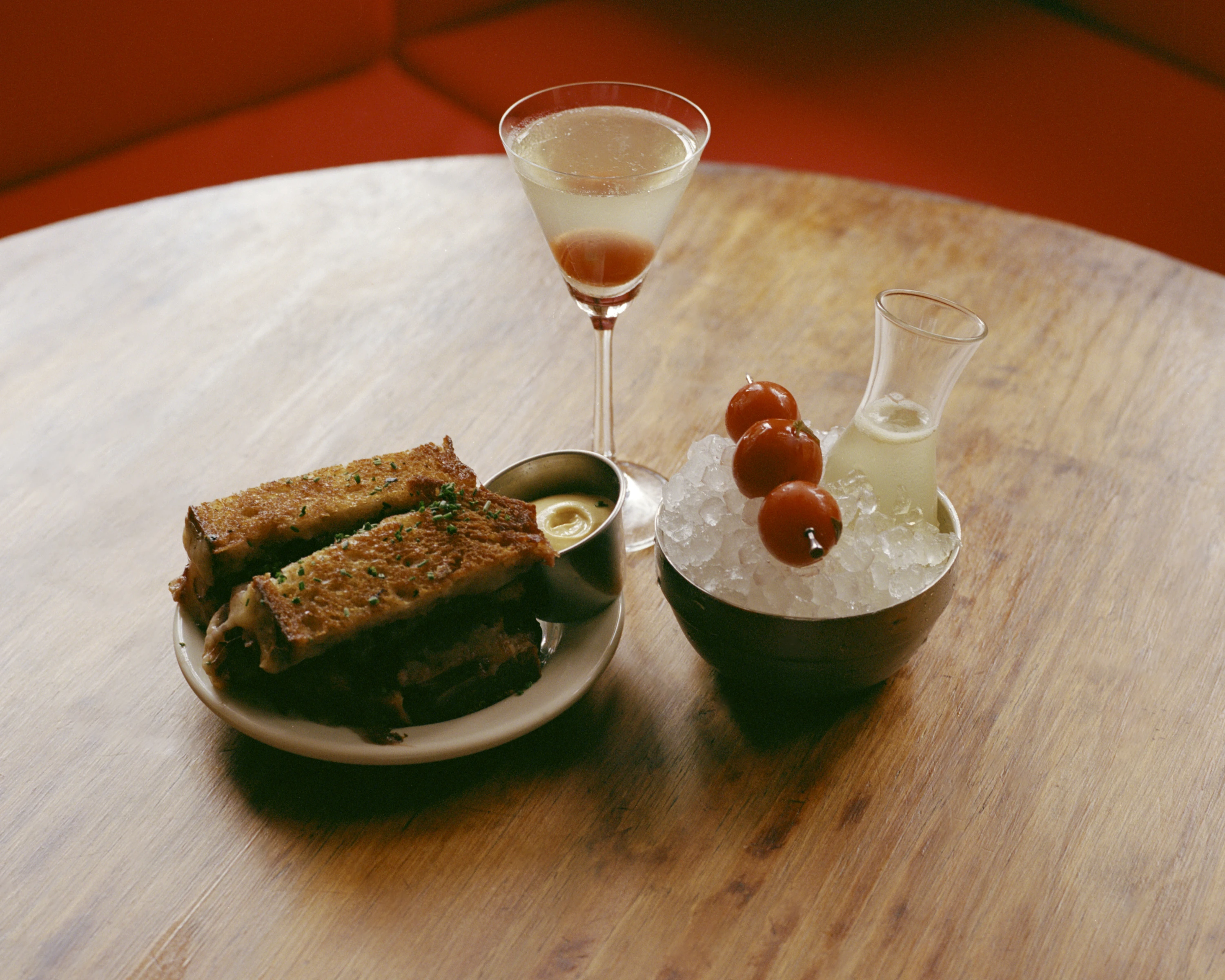 The Martini Tomate and snacks.