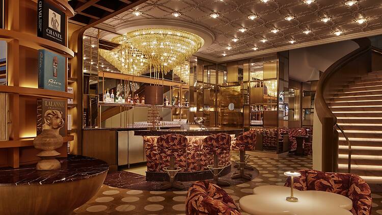 Interior of red room bar