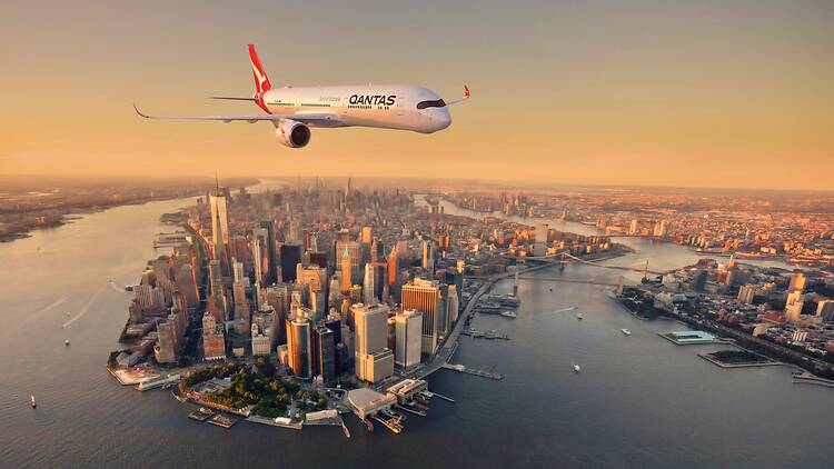 Qantas Airbus A350-1000ULR Plane in sky