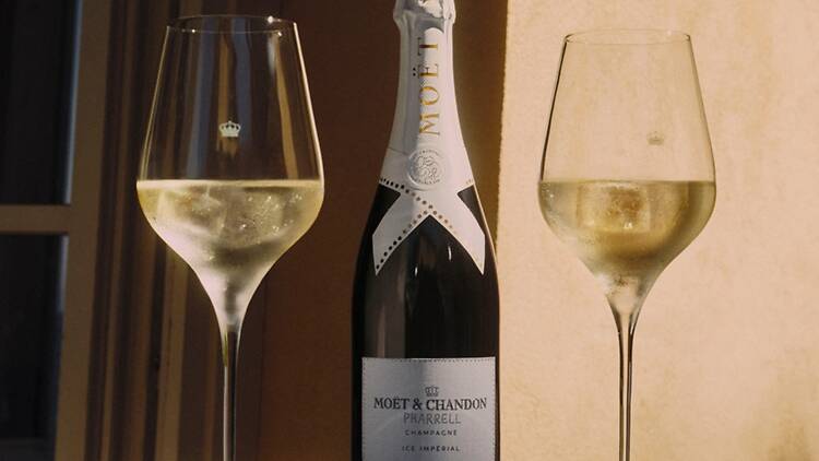A bottle of Moet Ice x Pharrell Williams Moet & Chandon Pharrell champagne