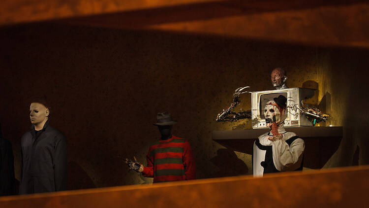 Michael Myers, Freddy Krueger and Art the Clown costumes at “The Horror Show” at the Academy Museum