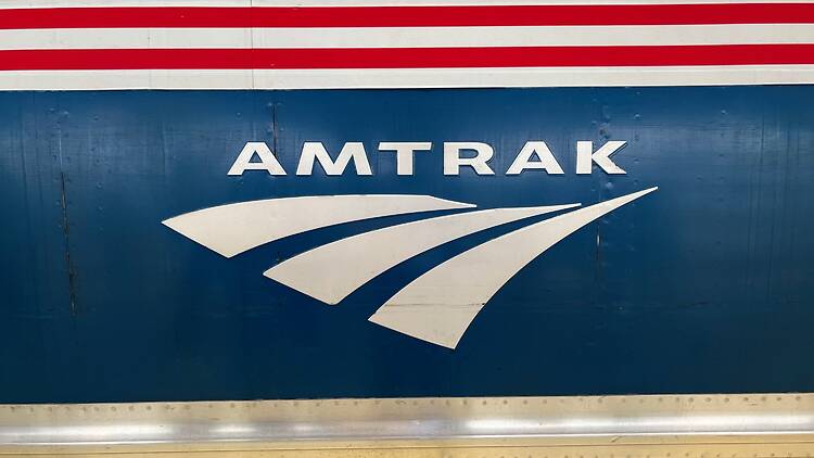 Amtrak train with logo on the side Amtrak train with logo on the side
