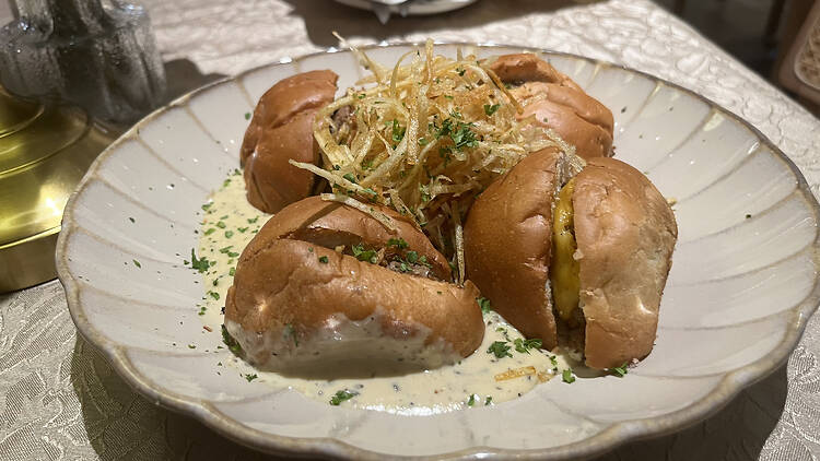 Burger with mushroom sauce