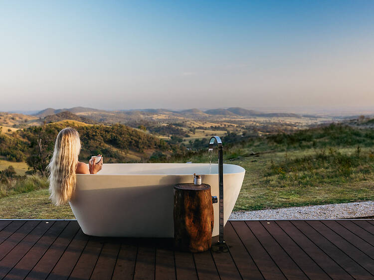 Sierra Escape A woman enjoying a bath at Sierra Escape