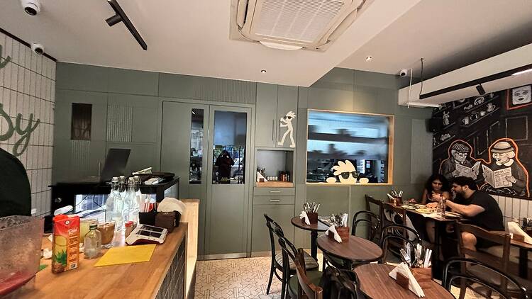 The interior of Even Steven is is warm and earthy