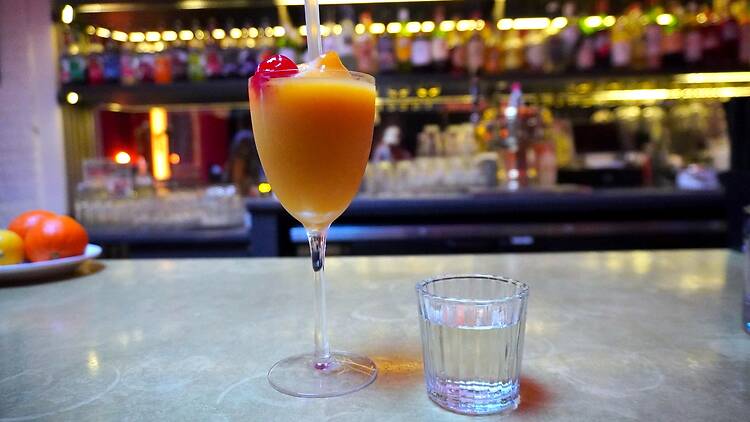 Frozen mezcal porn star with a shot of bubbles