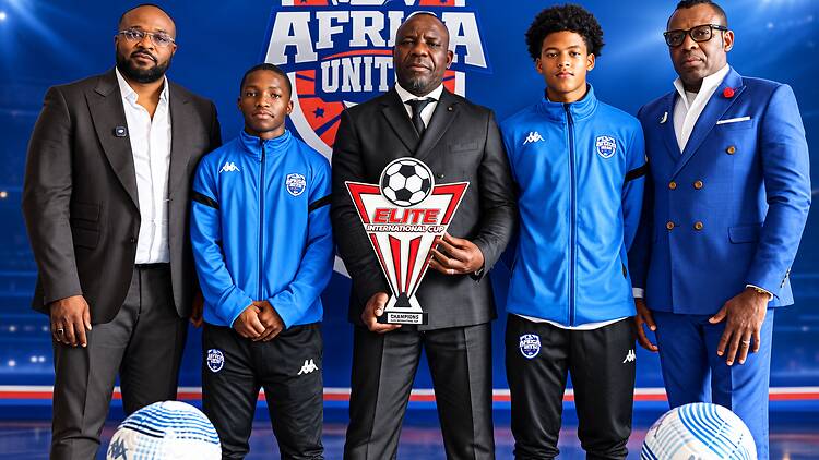 Africa United launch_Bob Richard CEO and Founder of Africa_ player Leruo Ramphele_ coach Terry Mulondzo_ player Braydon Rose and Operations Manager Richard. Africa United launch_Bob Richard CEO and Founder of Africa_ player Leruo Ramphele_ coach Terry Mulondzo_ player Braydon Rose and Operations Manager Richard.