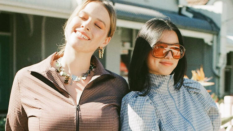 Katharina Lou Melbourne Pop-up Two girls smiling wearing Katharina Lou tops.