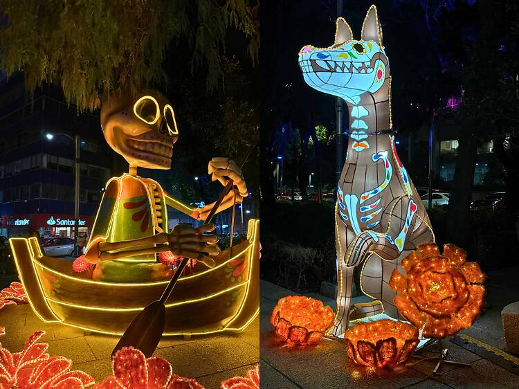 Más de 10 esculturas con luz en Reforma por Día de Muertos gratis