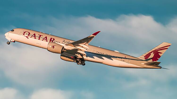 Qatar Airways Qatar A350 in blue sky