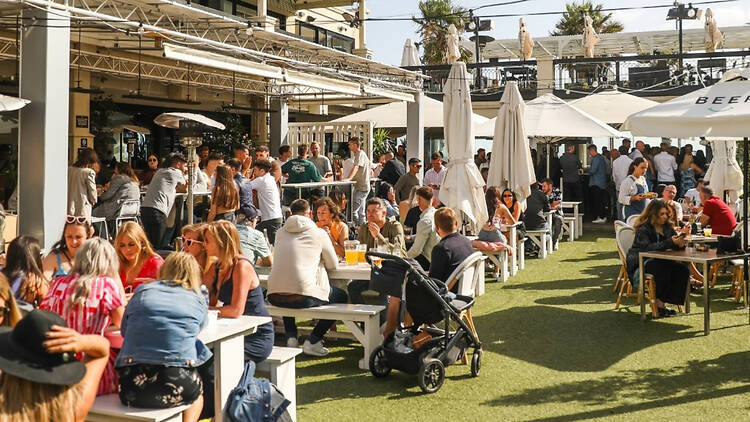 People gathered in Republica beer garden