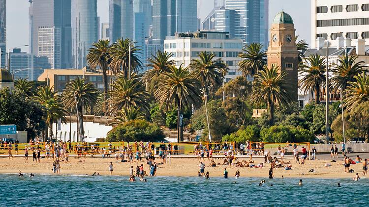 St Kilda Beach City skyline and beach