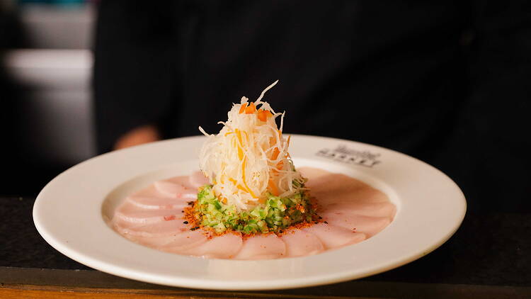 Japanese yellowtail amberjack, garam masala smoked ponzu Japanese yellowtail amberjack, garam masala smoked ponzu