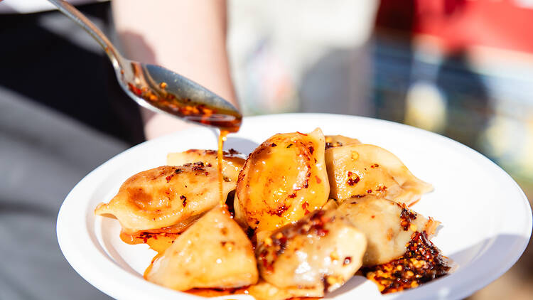 Lucky Dumpling Market Dumplings on white plate