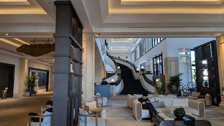 A fancy hotel lobby
