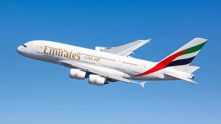 Emirates Airbus A380-800 airplane New York JFK airport 1256135387