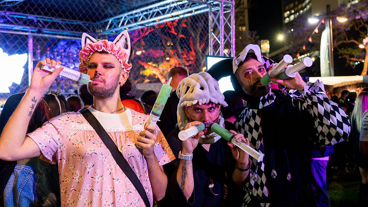 Partygoers at Ghost Festival Sydney Three partygoers in costume for Ghost Festival Sydney