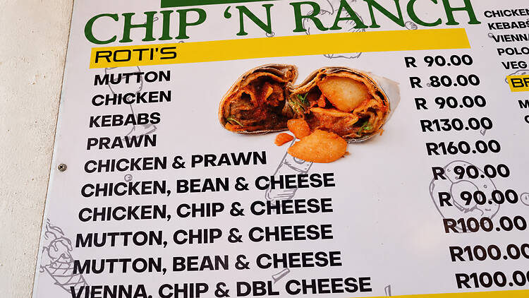 Spoilt for choice: the roti menu at Sunrise Chip ’n Ranch, better known as Johnny’s Rotis.