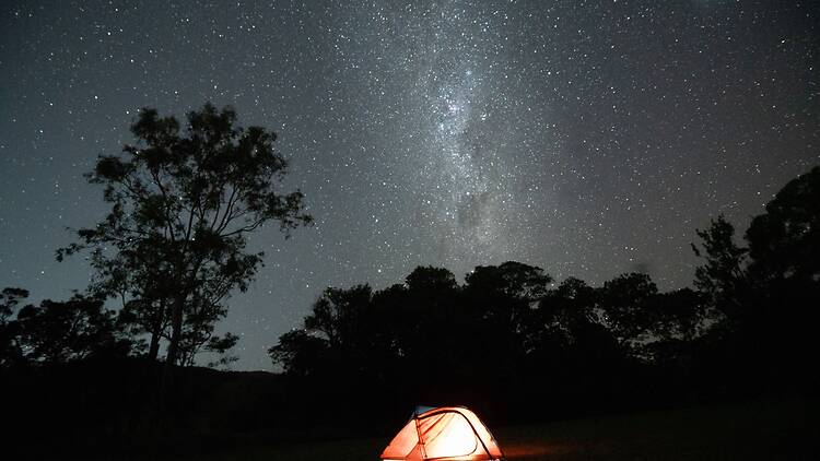 Hipcamp Tent under dark sky