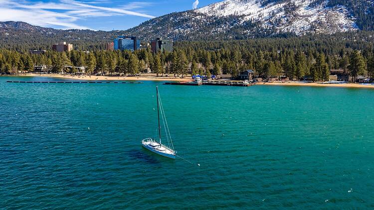 Aerial View of South Lake Tahoe, California and Stateline, Nevada on a winter afternoon. Aerial View of South Lake Tahoe, California and Stateline, Nevada on a winter afternoon.