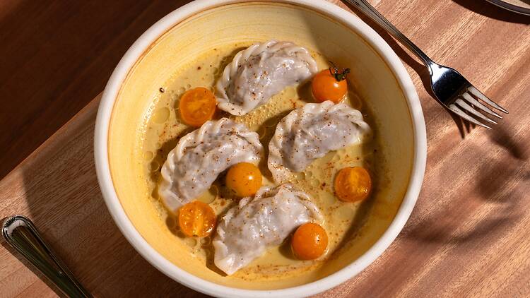 Lamb dumplings in a bowl