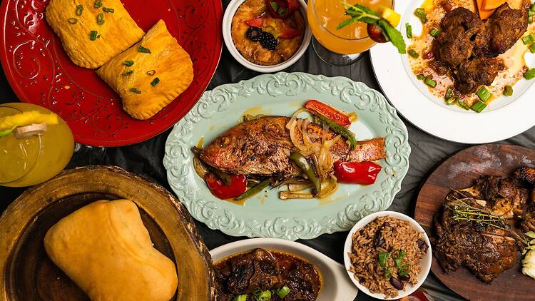 Array of Jamaican food Array of Jamaican food