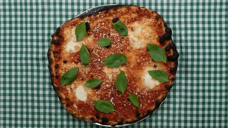 A classic margherita at Ozzy’s Apizza at Bedford Tavern