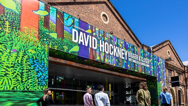 David Hockney: Bigger & Closer (not smaller & further away) people outside Carriageworks to see the David Hockney exhibition