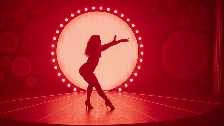 Blanc de Blanc silhouette of woman with red background