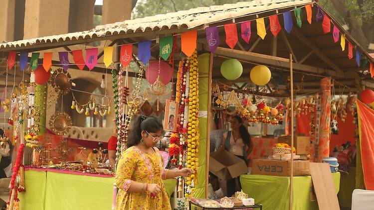 A scene from the shopping stalls of Surajkund Diwali Mela