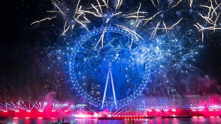 New Year’s Eve fireworks at the London Eye 2024