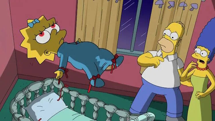 The Simpsons "Treehouse of Horror XXVIII" (Season 29, Episode 4) Maggie possessed floats out of her crib in The Simpsons "Treehouse of Horror XXVIII" (Season 29, Episode 4)