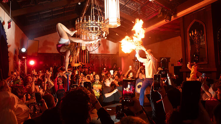 8 Deadly Sins A Halloween party with a fire dancer performance.