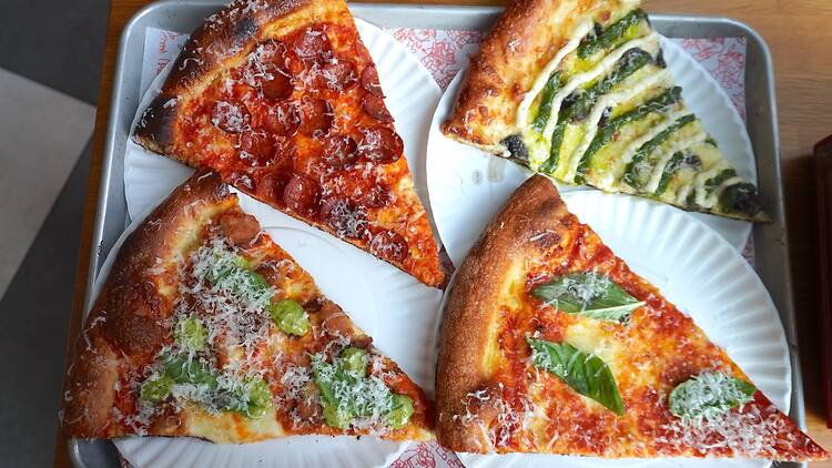 Four slices of pizza