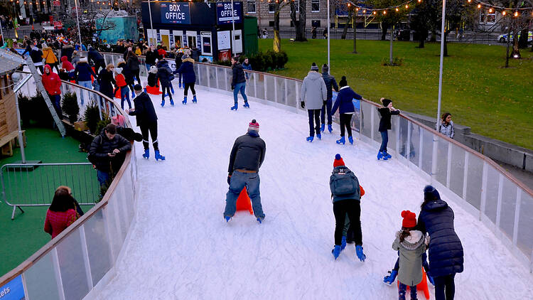 Ice,Rink,At,Winter,Festival,In,St,Andrews,Square,,Edinburgh Ice rink at Winter festival in St Andrews Square, Edinburgh city, Scotland UK. DECEMBER 2017