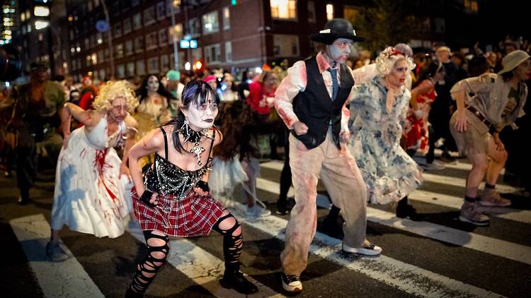 Costumed participants in the New York City Village Halloween Parade Costumed participants in the New York City Village Halloween Parade
