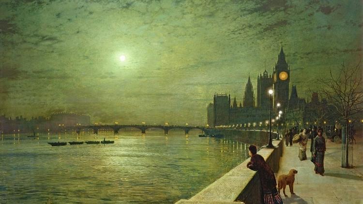 Reflections on the Thames, Westminster, 1880 by John Atkinson Grimshaw, Leeds Museums and Galleries, Bridgeman Art Library small.jpg